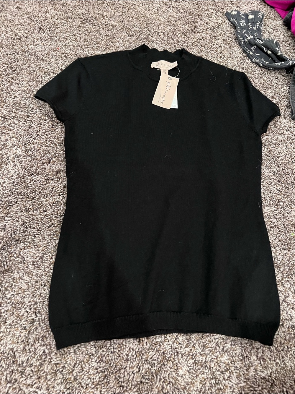 Philosophy Black Short Sleeve Mock Neck Knit Top
